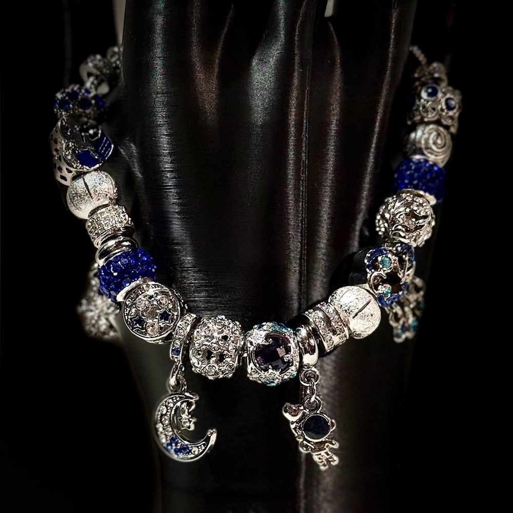 Elegant Silver and Blue Charm Bracelet